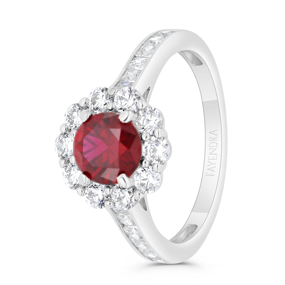 Sterling Silver 925 Ring Rhodium Plated Embedded With Ruby Corundum And White Zircon