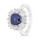 Sterling Silver 925 Ring Rhodium Plated Embedded With Sapphire Corundum And White Zircon