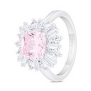 Sterling Silver 925 Ring Rhodium Plated Embedded With Pink Zircon And White Zircon