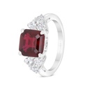 Sterling Silver 925 Ring Rhodium Plated Embedded With Ruby Corundum And White Zircon