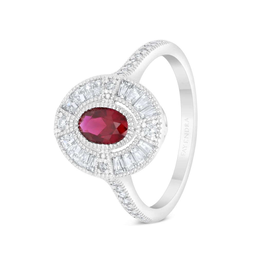 Sterling Silver 925 Ring Rhodium Plated Embedded With Ruby Corundum And White Zircon