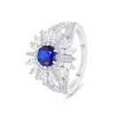 Sterling Silver 925 Ring  Rhodium Plated Embedded With Sapphire Corundum And White Zircon