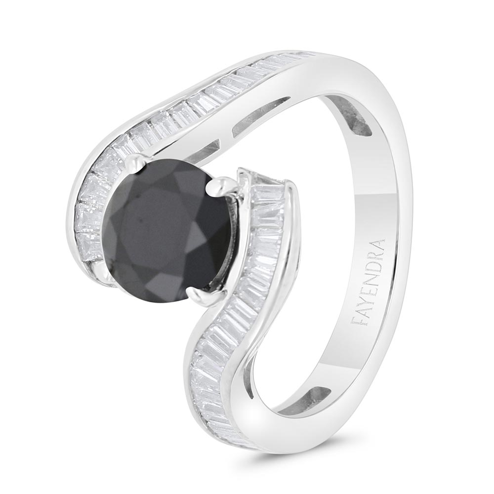 Sterling Silver 925 Ring Rhodium Plated Embedded With Black Spinal And White Zircon