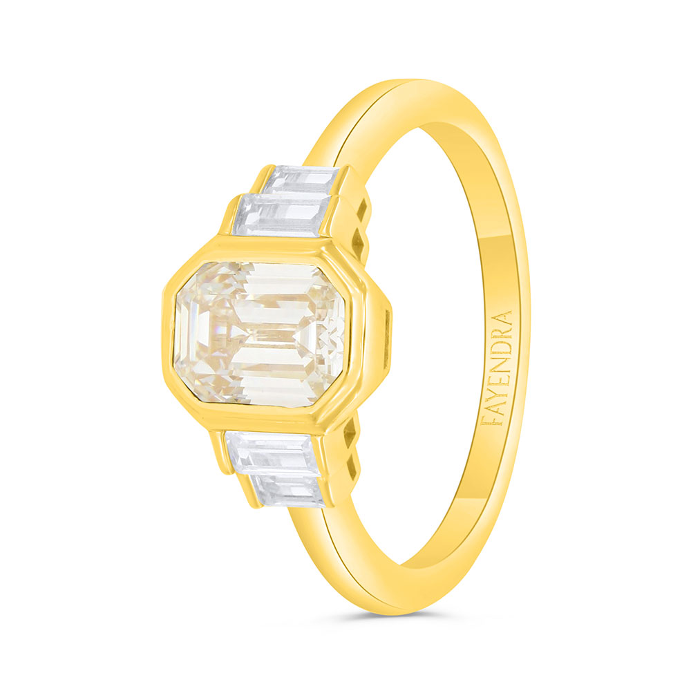 Sterling Silver 925 Ring Gold Plated Embedded With Yellow Zircon And White Zircon