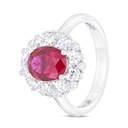 Sterling Silver 925 Ring Rhodium Plated Embedded With Ruby Corundum And White Zircon