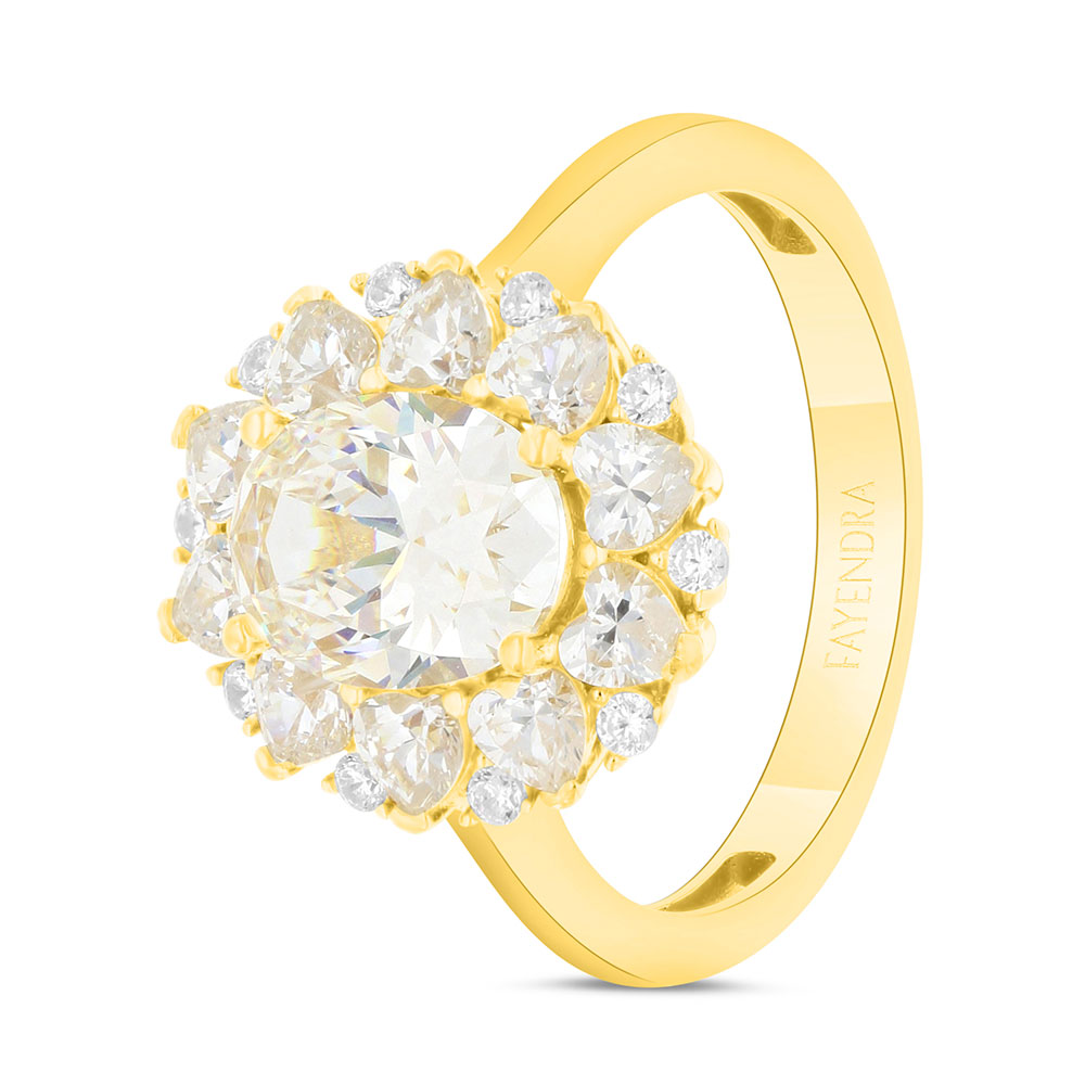 Sterling Silver 925 Ring Gold Plated Embedded With Yellow Zircon And White Zircon