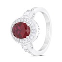 Sterling Silver 925 Ring Rhodium Plated Embedded With Ruby Corundum And White Zircon