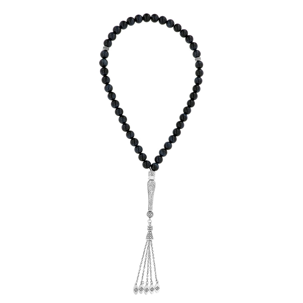 Rosary 45 Sterling Silver 975 Set Oxidized Embedded With BlueTiger Eye Bead 08 ML LOGO