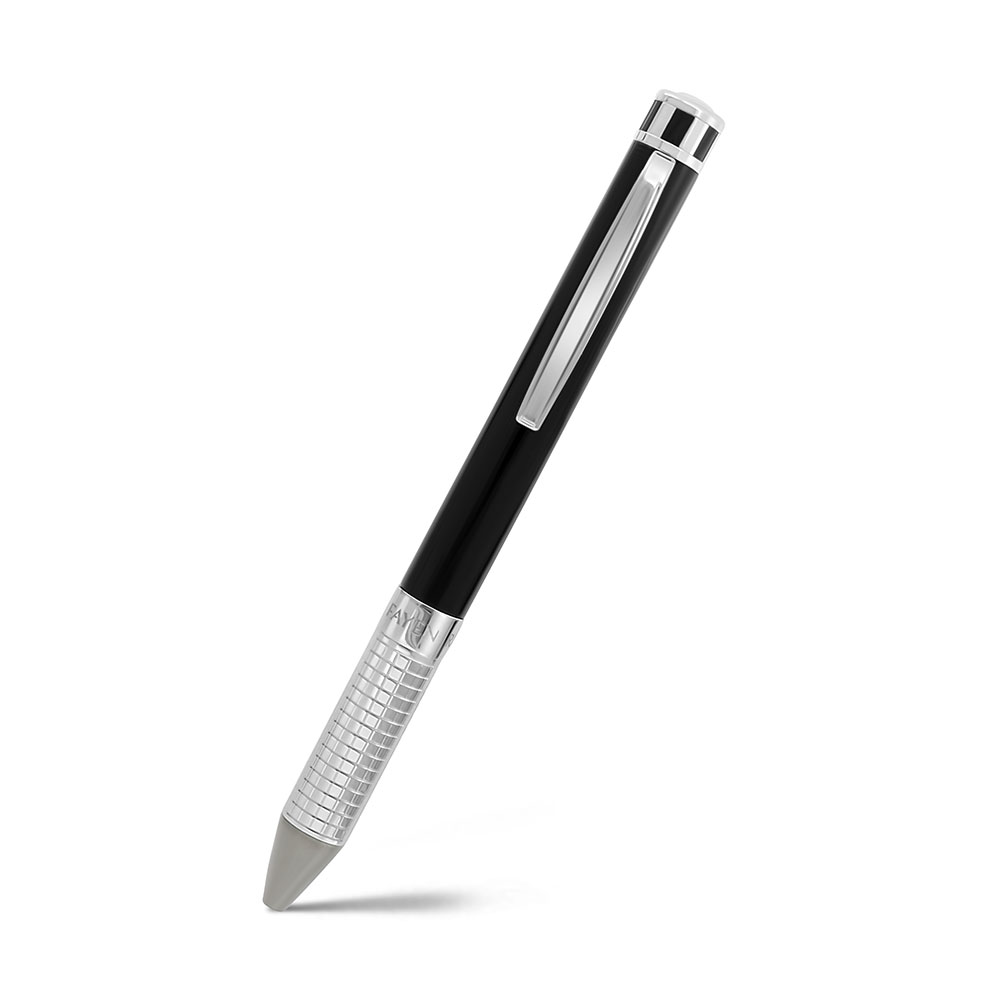 Fayendra Pen Silver And Black Plated Special Design Embedded With Small Checkered Pattern