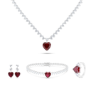 Sterling Silver 925 SET Rhodium Plated Embedded With Ruby Corundum And White CZ