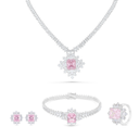 Sterling Silver 925 SET Rhodium Plated Embedded With pink Zircon And White CZ