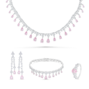 Sterling Silver 925 SET Rhodium Plated Embedded With pink Zircon And White CZ