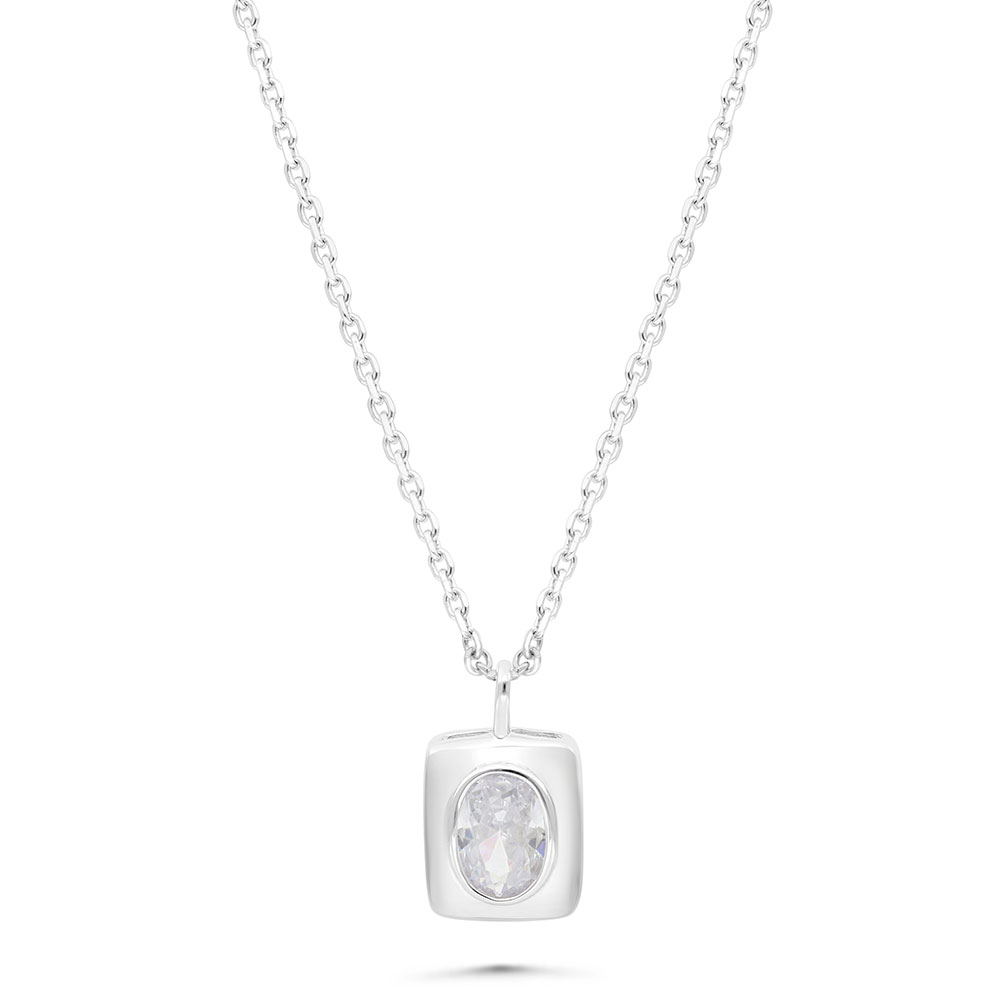 Sterling Silver 925 Necklace Rhodium Plated Embedded With White Zircon