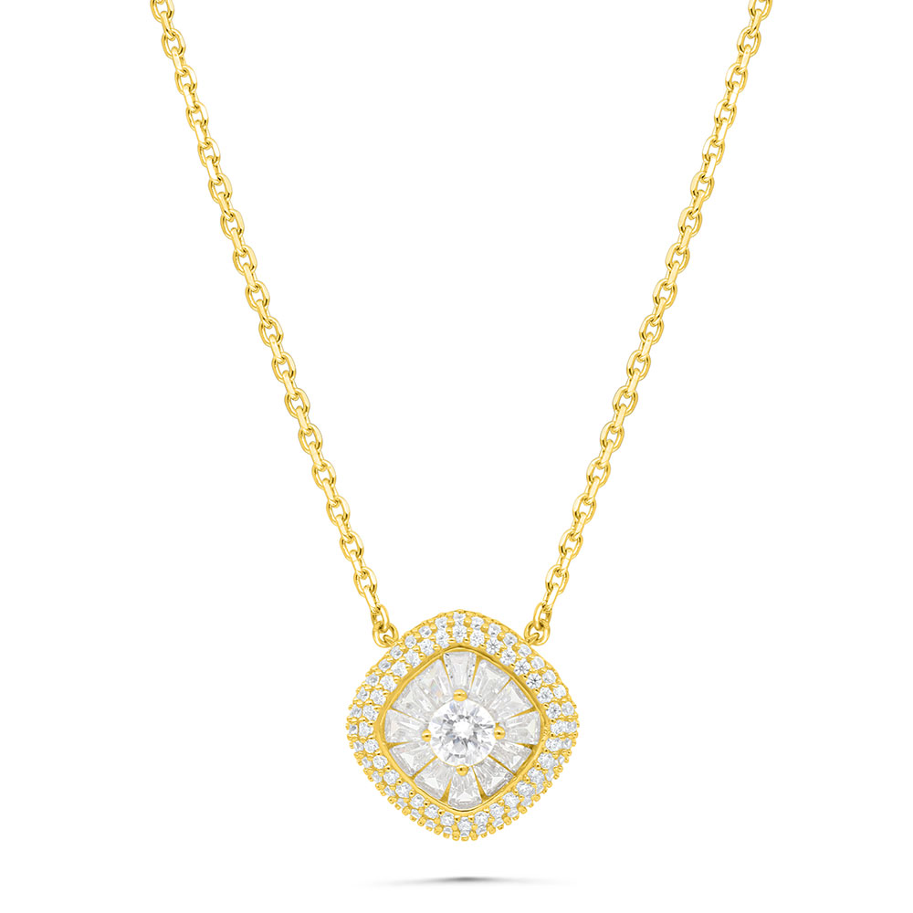 Sterling Silver 925 Necklace Gold Plated Embedded With White Zircon