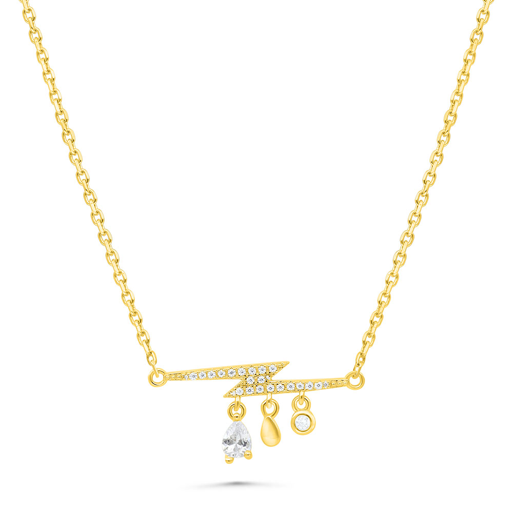 Sterling Silver 925 Necklace Gold Plated Embedded With White Zircon