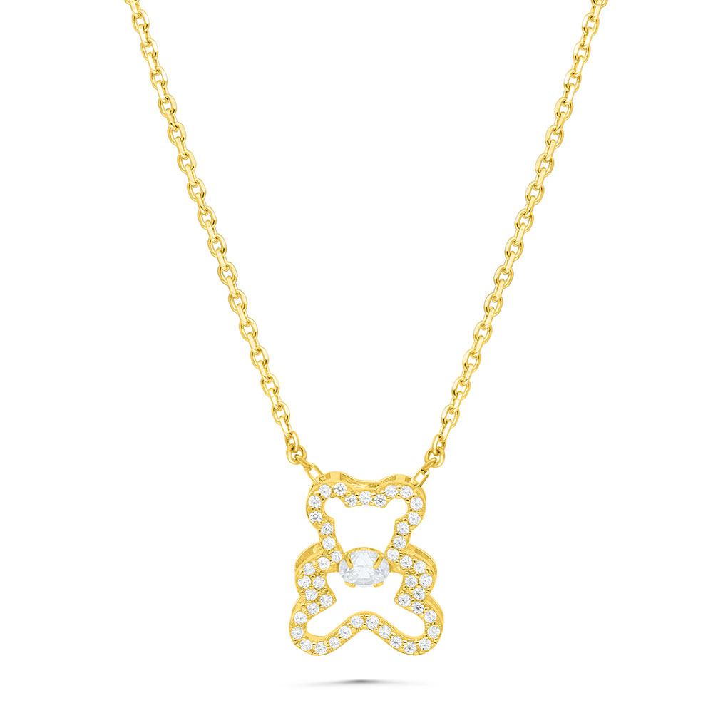 Sterling Silver 925 Necklace Gold Plated Embedded With White Zircon