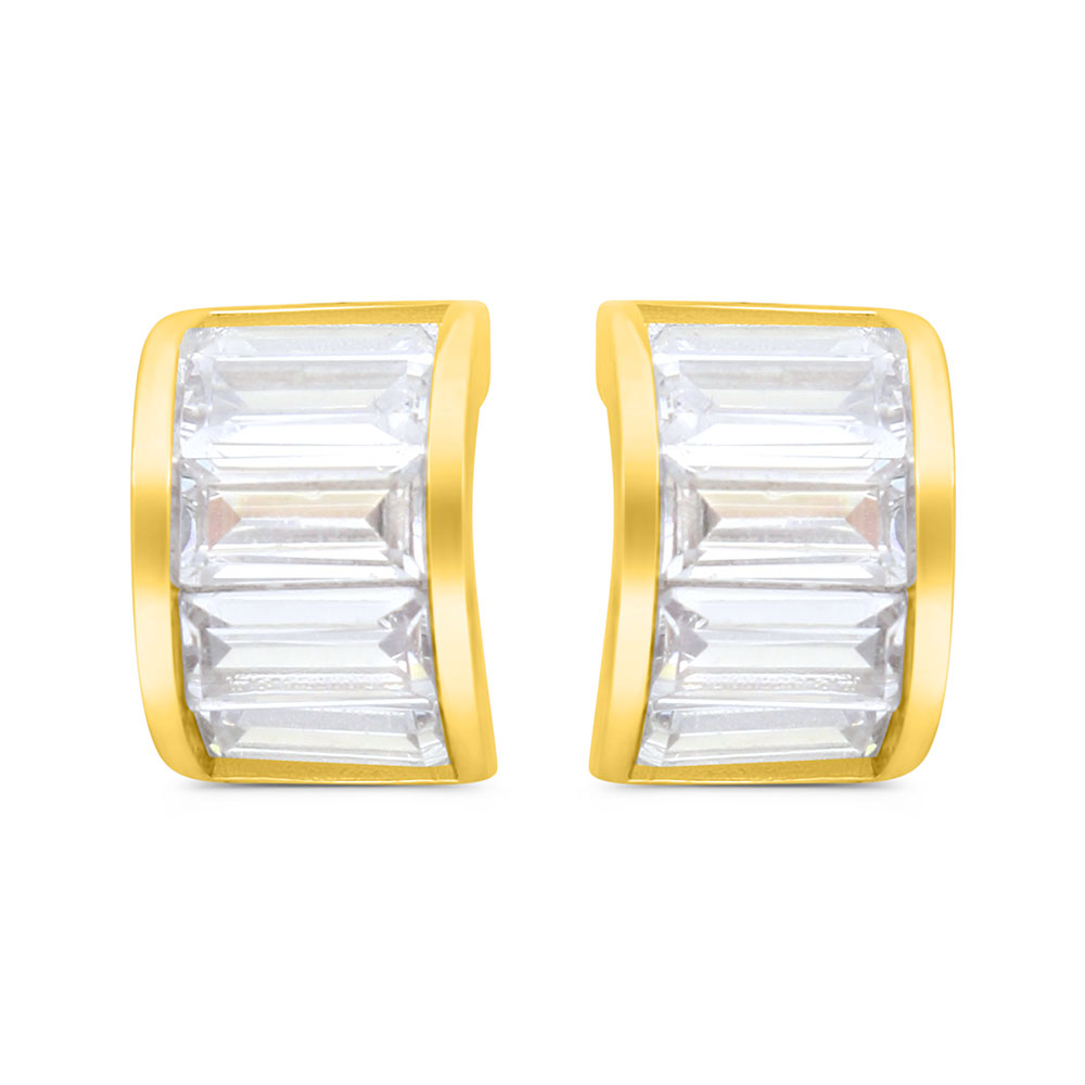 Sterling Silver 925 Earring Gold Plated Embedded With White Zircon