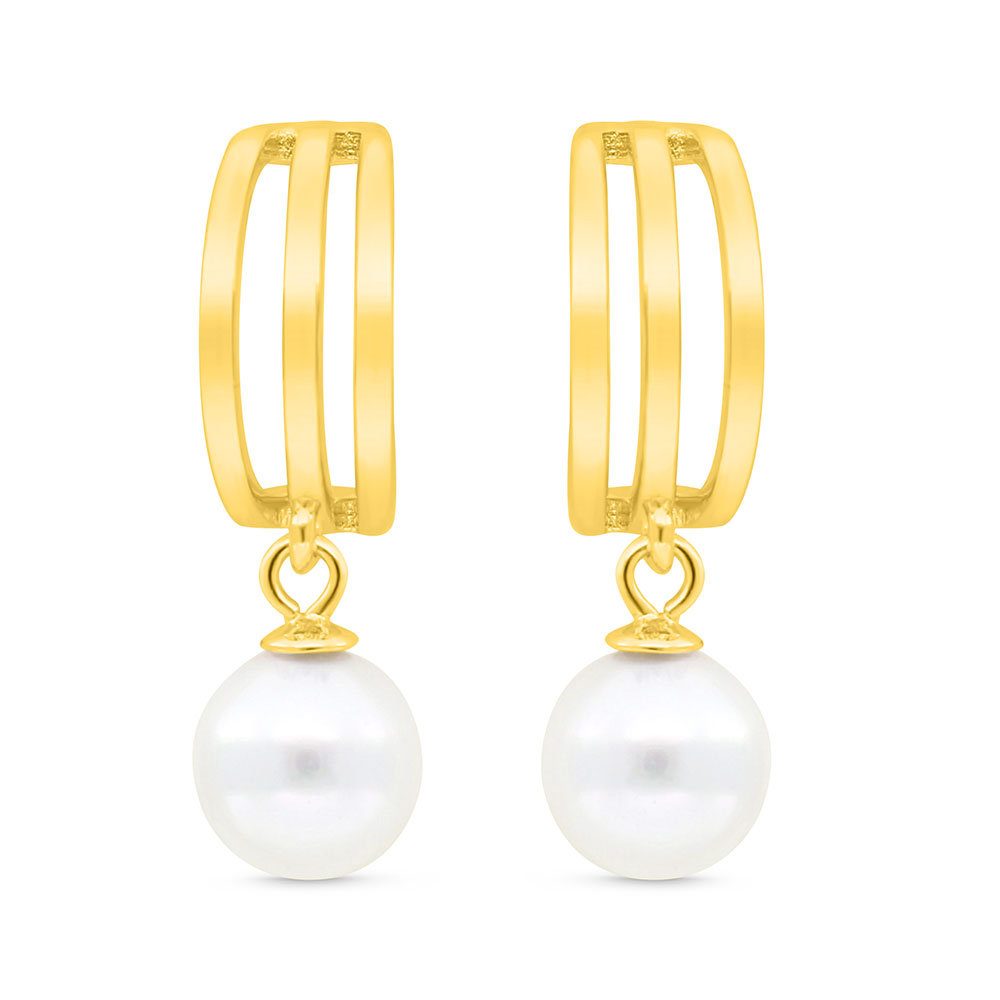 Sterling Silver 925 Earring Gold Plated Embedded With White Shell Pearl And White Zircon