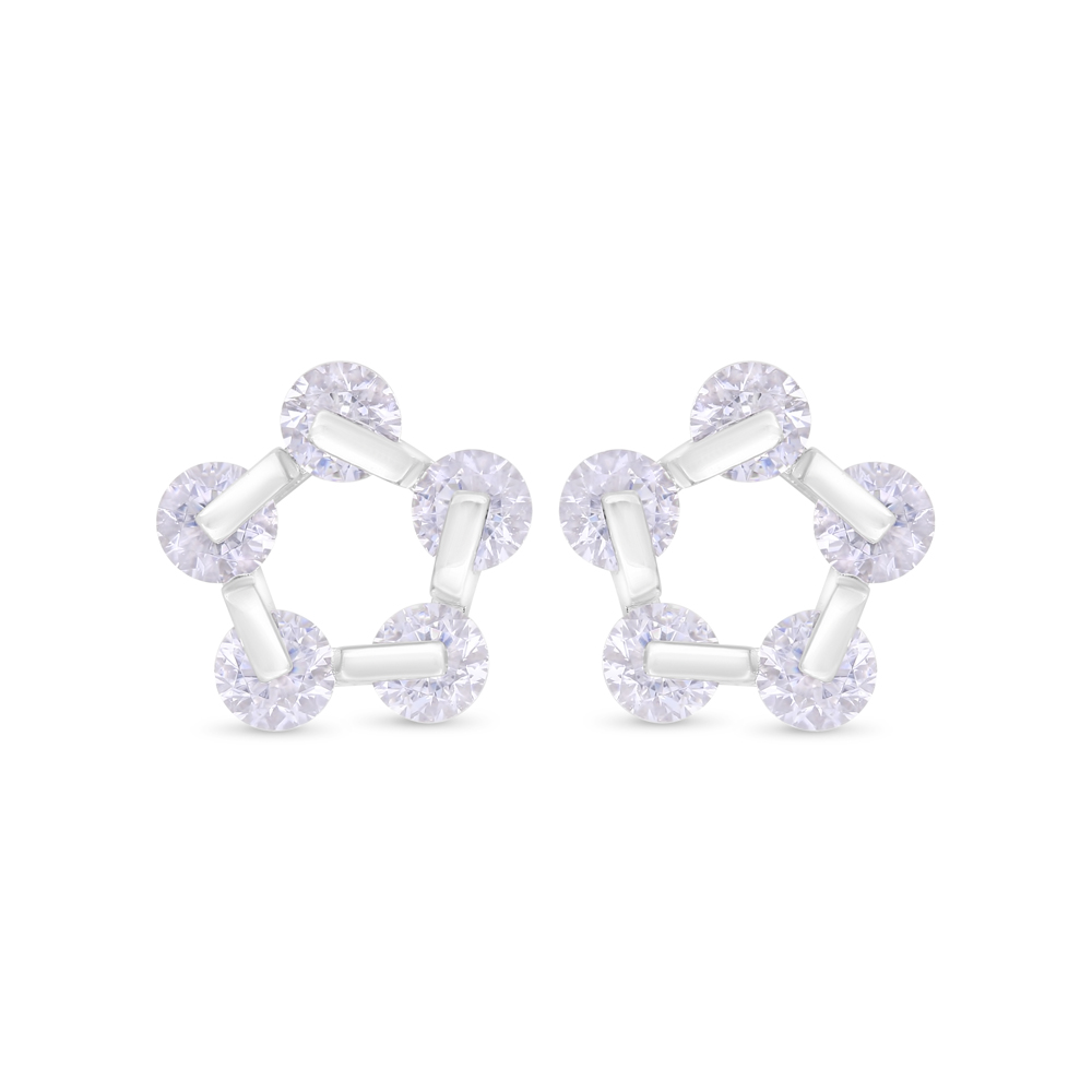 Sterling Silver 925 Earring Rhodium Plated Embedded With White Zircon