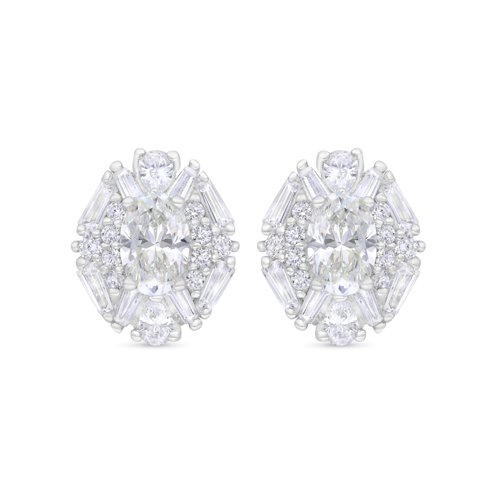 Sterling Silver 925 Earring Rhodium Plated Embedded With Yellow Zircon And White Zircon