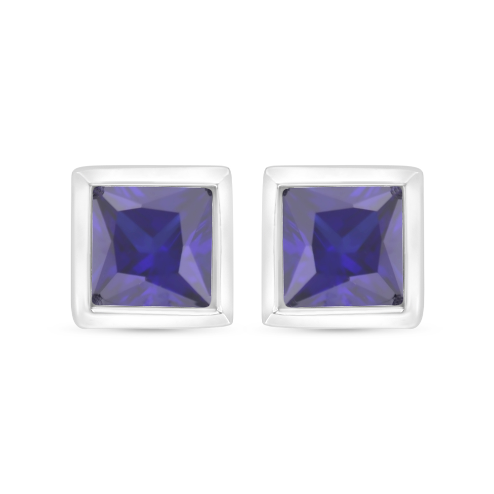 Sterling Silver 925 Earring Rhodium Plated Embedded With Sapphire Corundum 