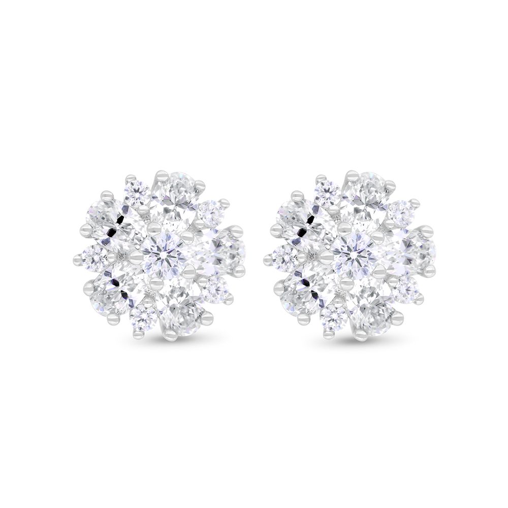 Sterling Silver 925 Earring Rhodium Plated Embedded With White Zircon