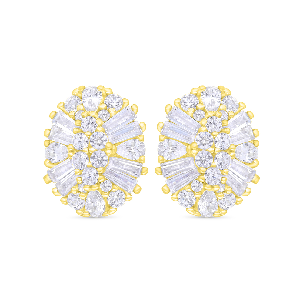 Sterling Silver 925 Earring Gold Plated Embedded With White Zircon