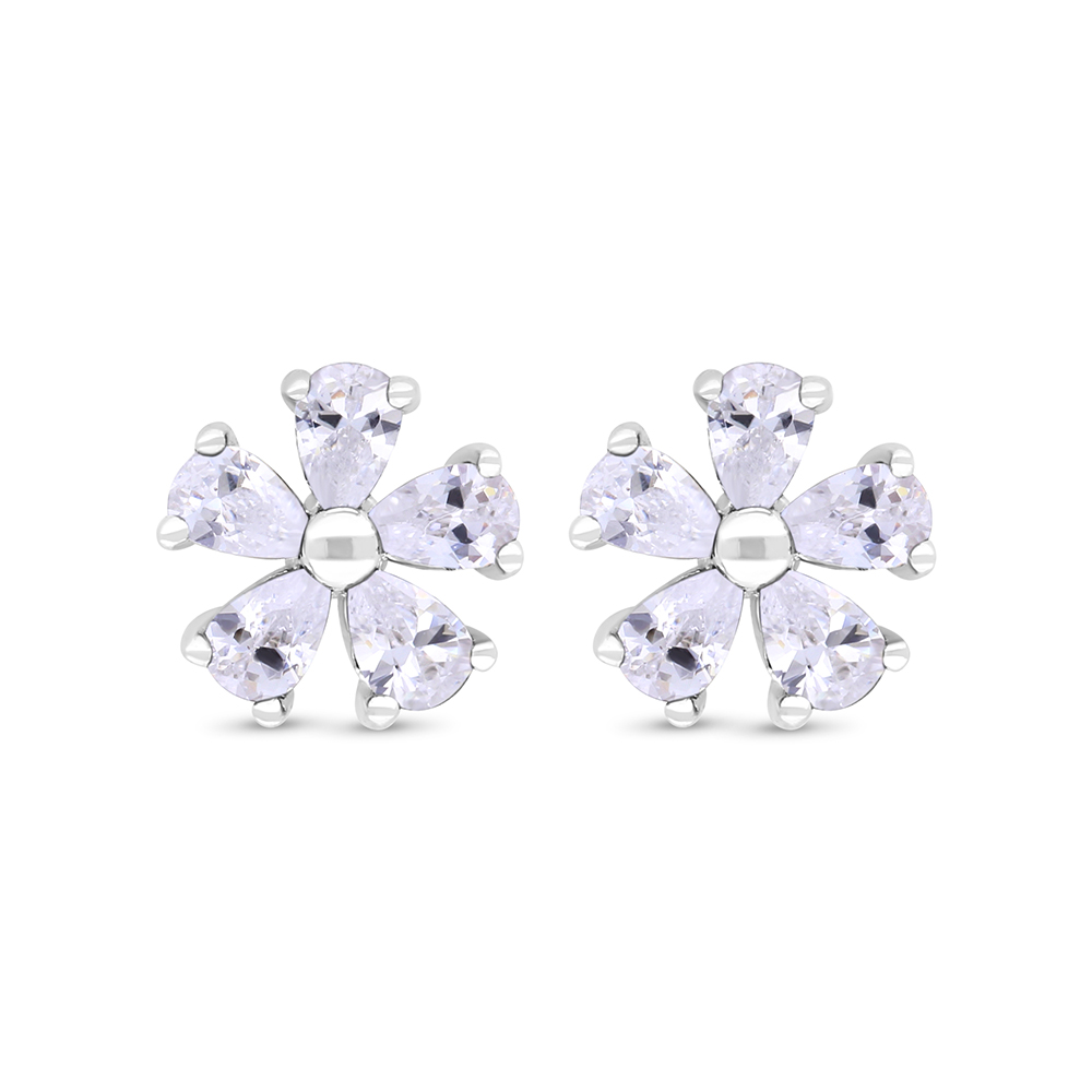 Sterling Silver 925 Earring Rhodium Plated Embedded With White Zircon