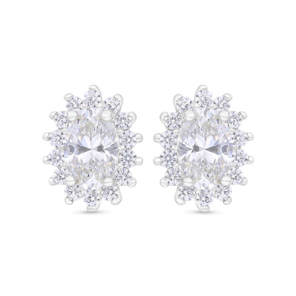 Sterling Silver 925 Earring Rhodium Plated Embedded With Yellow Zircon And White Zircon