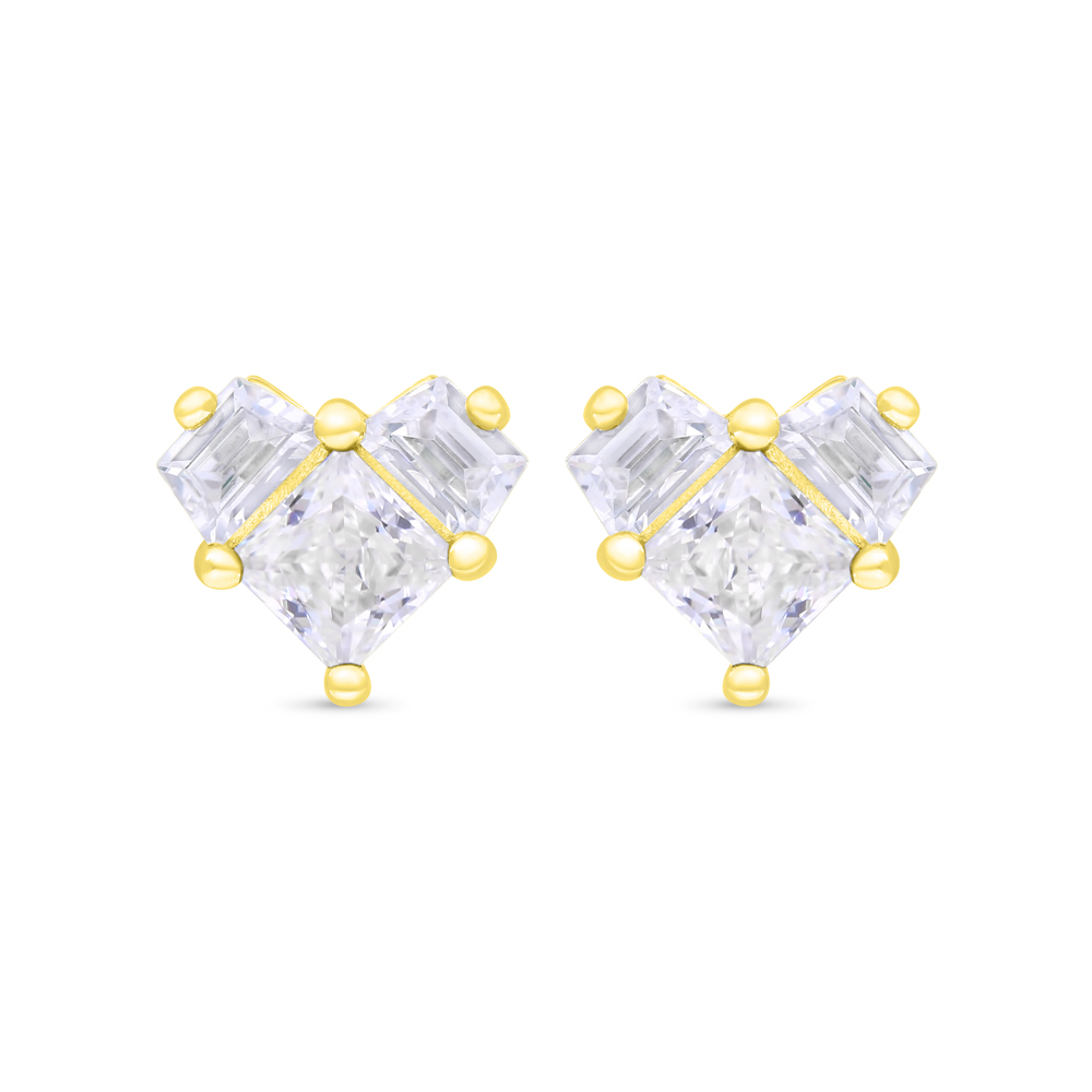 Sterling Silver 925 Earring Gold Plated Embedded With White Zircon