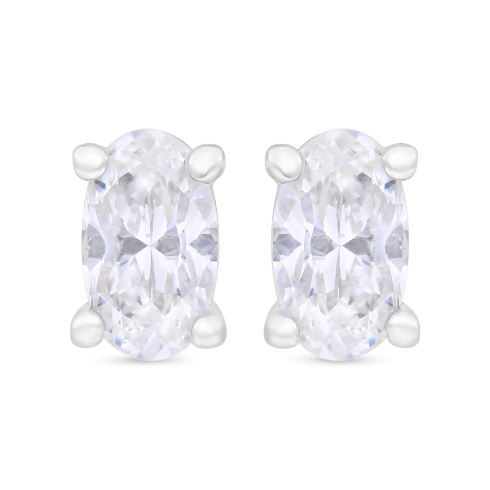 Sterling Silver 925 Earring Rhodium Plated Embedded With White Zircon