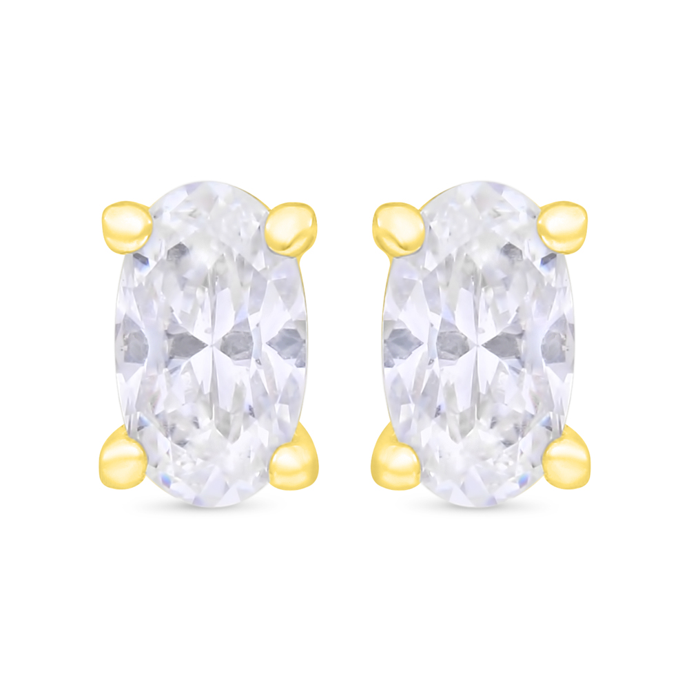 Sterling Silver 925 Earring Gold Plated Embedded With White Zircon