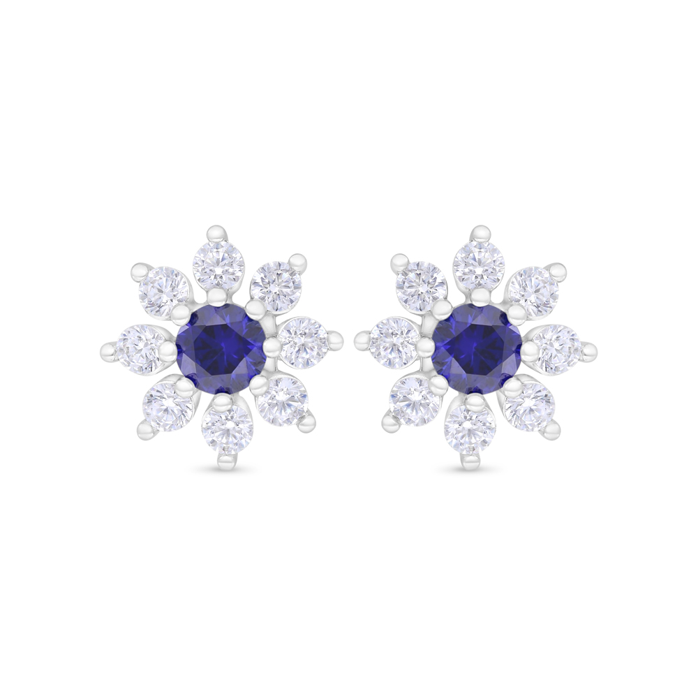 Sterling Silver 925 Earring Rhodium Plated Embedded With Sapphire Corundum And White Zircon