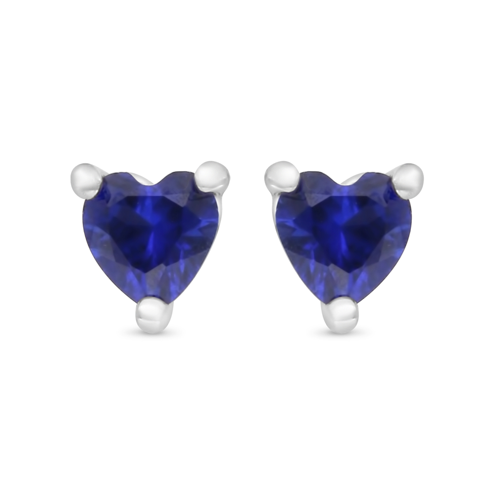 Sterling Silver 925 Earring Rhodium Plated Embedded With Sapphire Corundum 