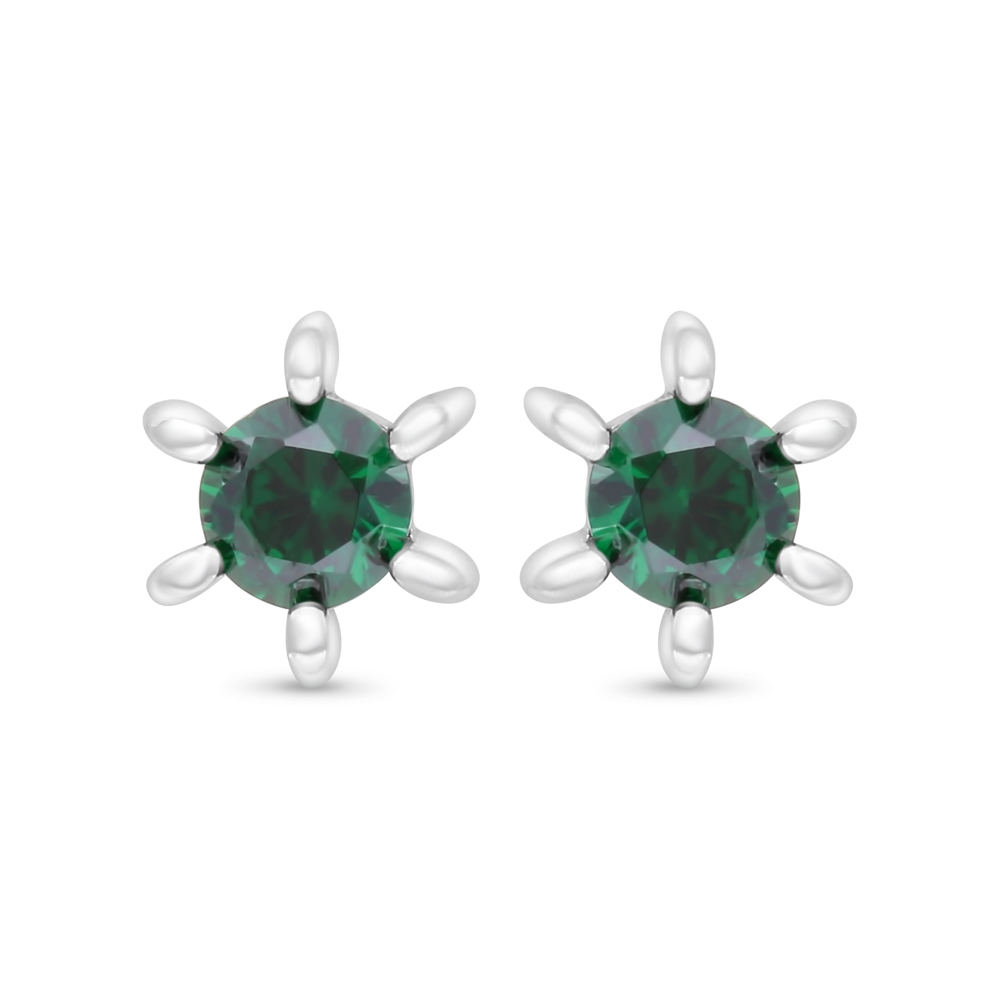 Sterling Silver 925 Earring Rhodium Plated Embedded With Emerald Zircon 