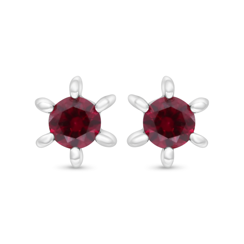 Sterling Silver 925 Earring Rhodium Plated Embedded With Ruby Corundum And White Zircon