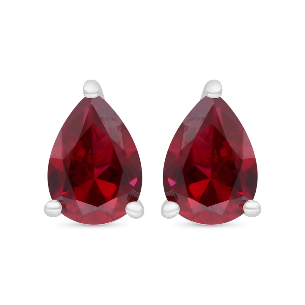 Sterling Silver 925 Earring Rhodium Plated Embedded With Ruby Corundum 