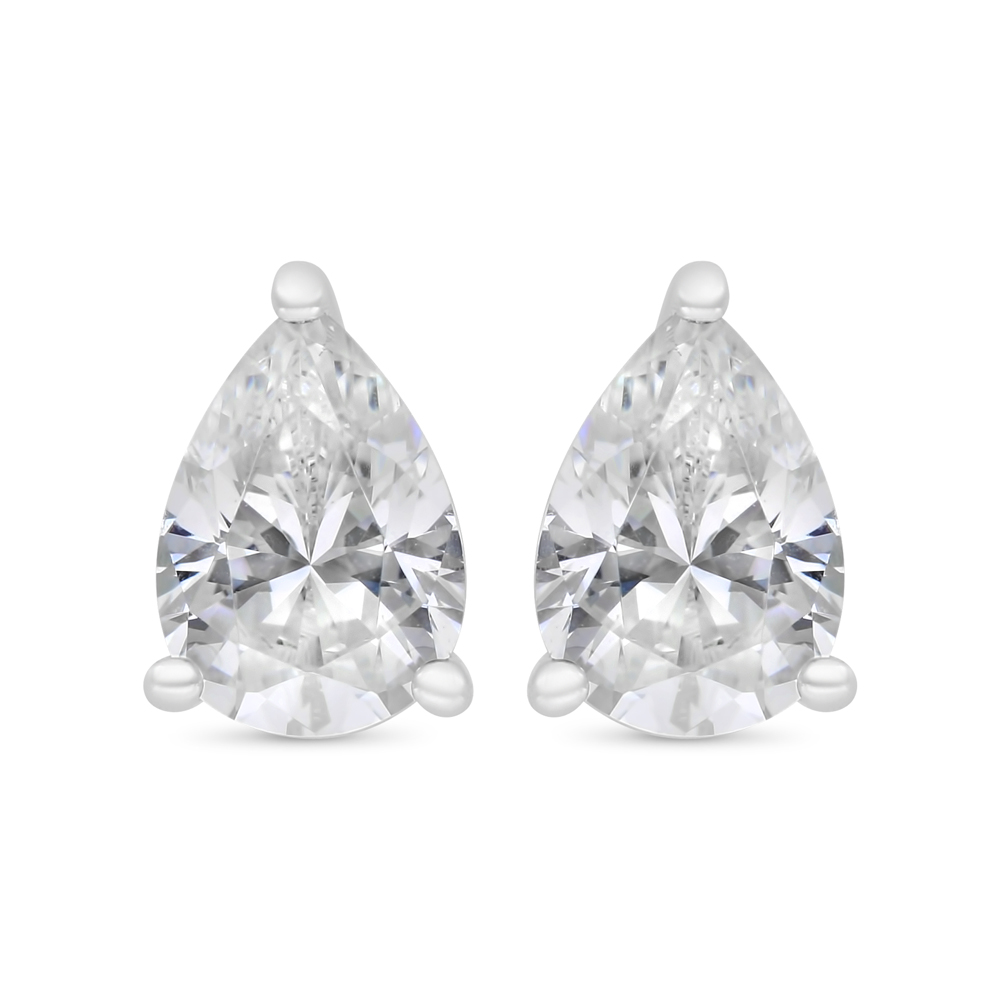 Sterling Silver 925 Earring Rhodium Plated Embedded With White Zircon