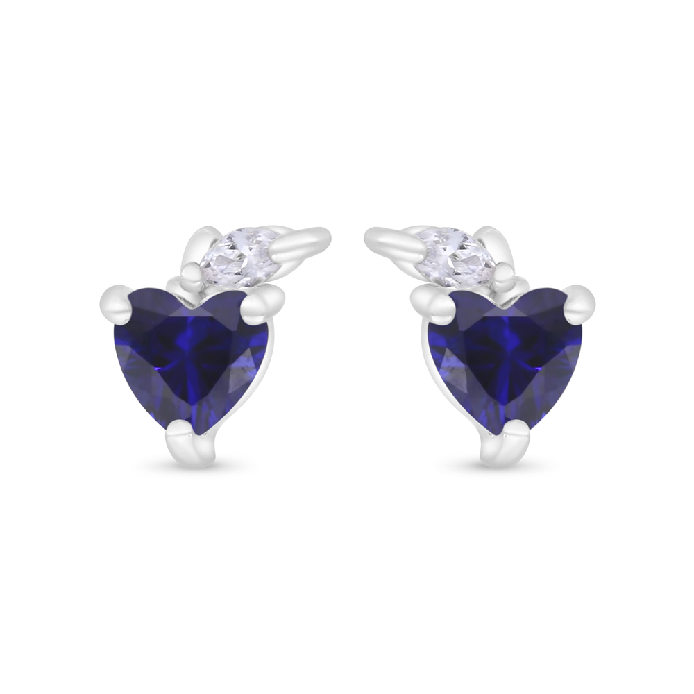 Sterling Silver 925 Earring Rhodium Plated Embedded With Sapphire Corundum And White Zircon