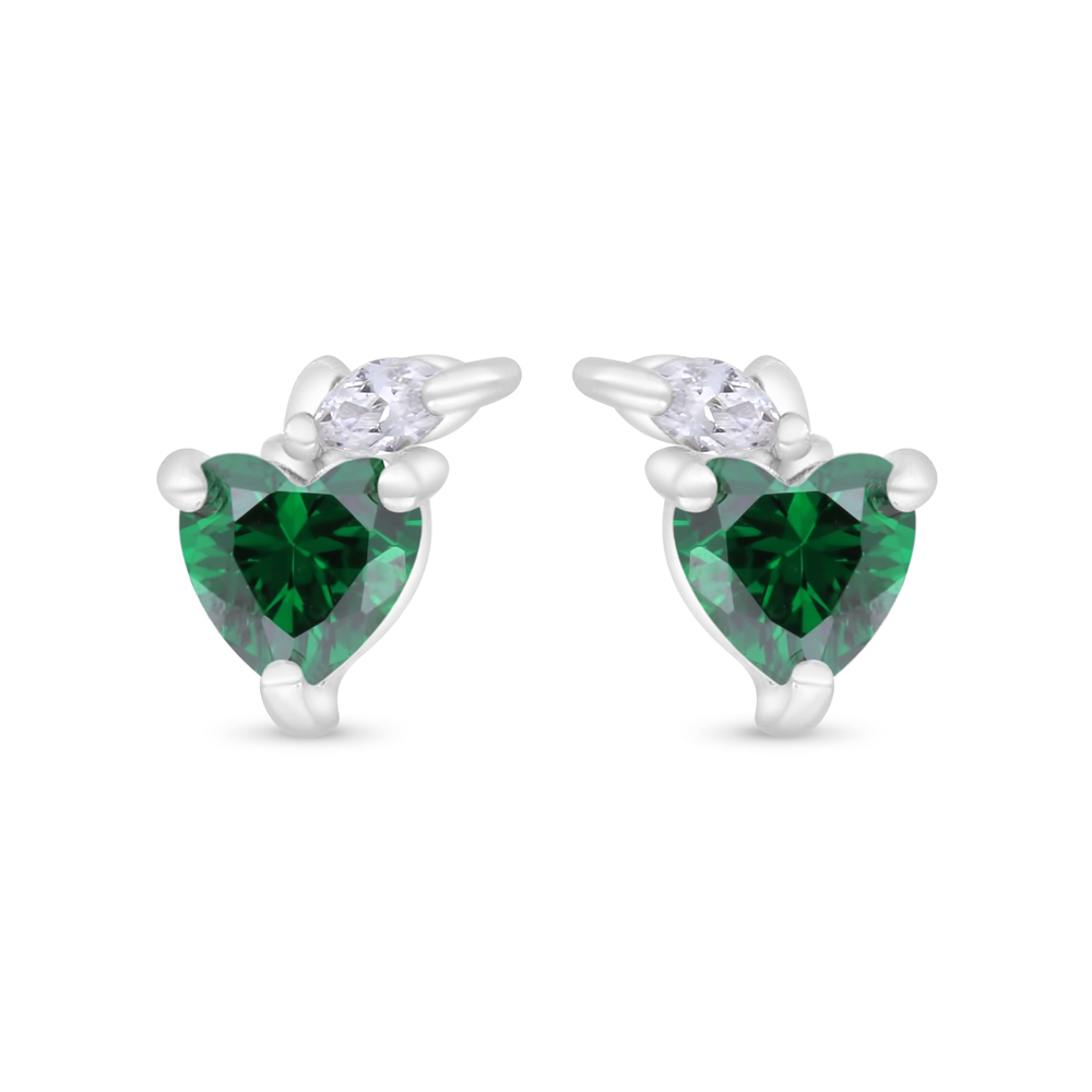 Sterling Silver 925 Earring Rhodium Plated Embedded With Emerald Zircon And White Zircon