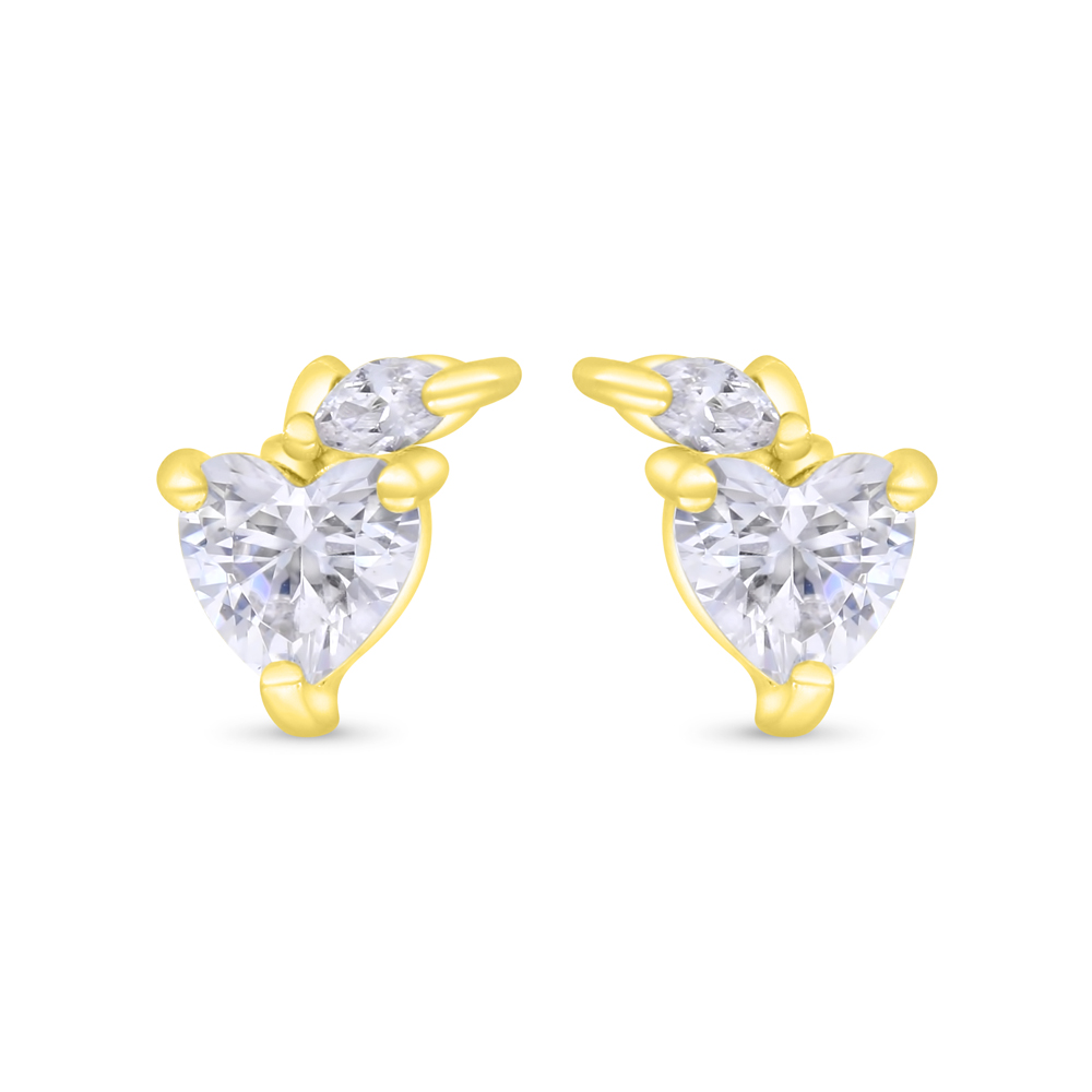 Sterling Silver 925 Earring Gold Plated Embedded With White Zircon