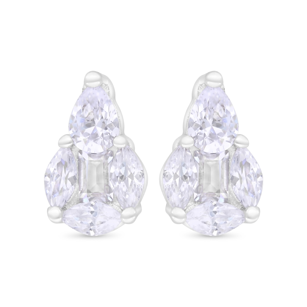 Sterling Silver 925 Earring Rhodium Plated Embedded With White Zircon