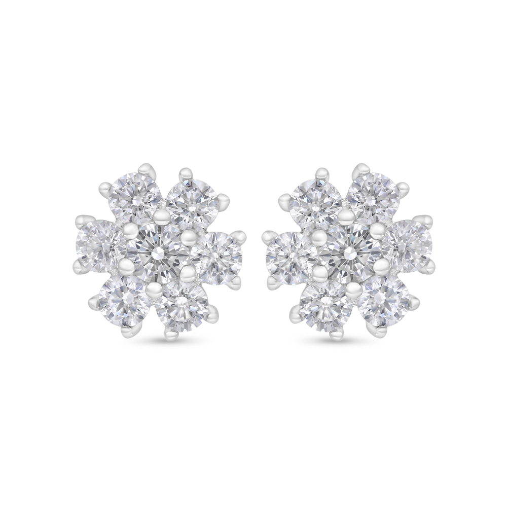 Sterling Silver 925 Earring Rhodium Plated Embedded With White Zircon