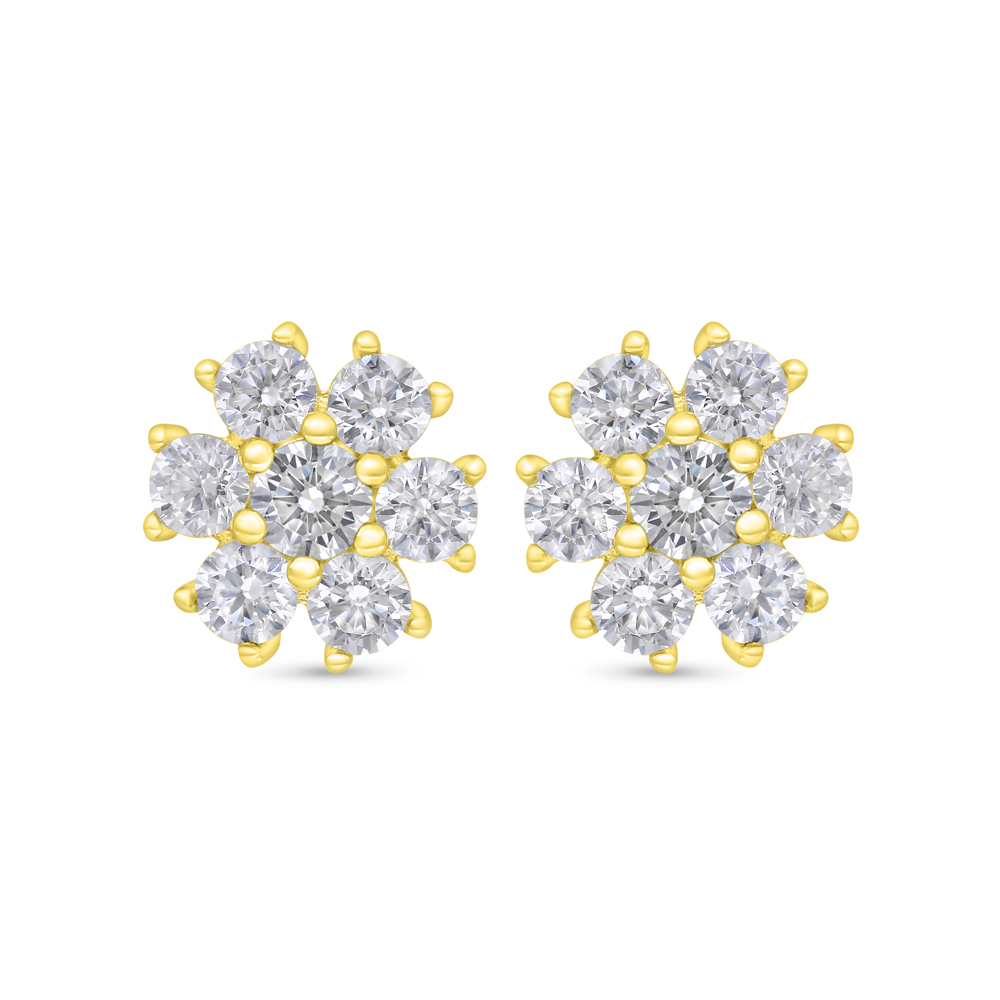 Sterling Silver 925 Earring Gold Plated Embedded With White Zircon