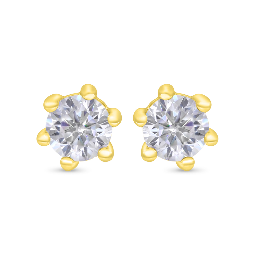 Sterling Silver 925 Earring Gold Plated Embedded With White Zircon