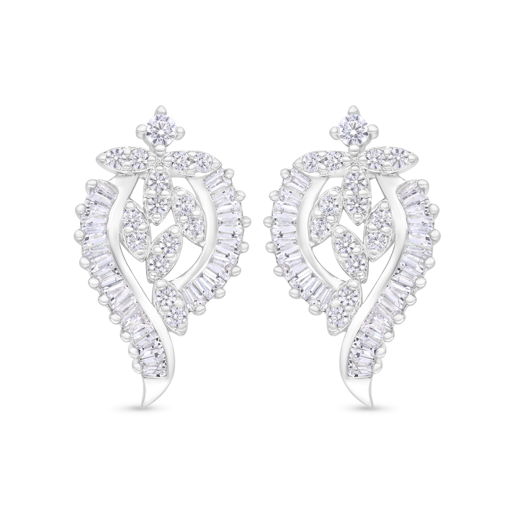 Sterling Silver 925 Earring Rhodium Plated Embedded With White Zircon