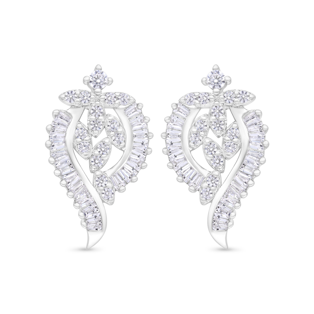 Sterling Silver 925 Earring Rhodium Plated Embedded With White Zircon