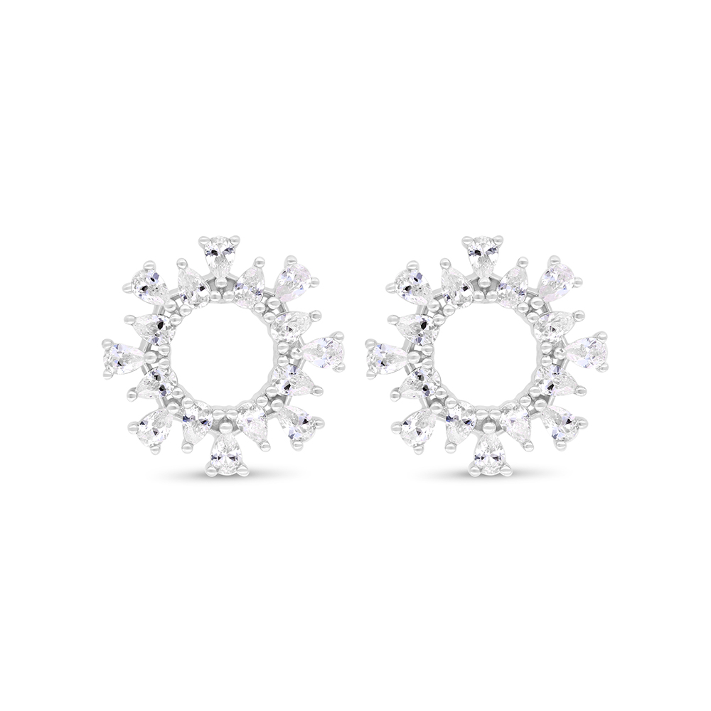 Sterling Silver 925 Earring Rhodium Plated Embedded With White Zircon