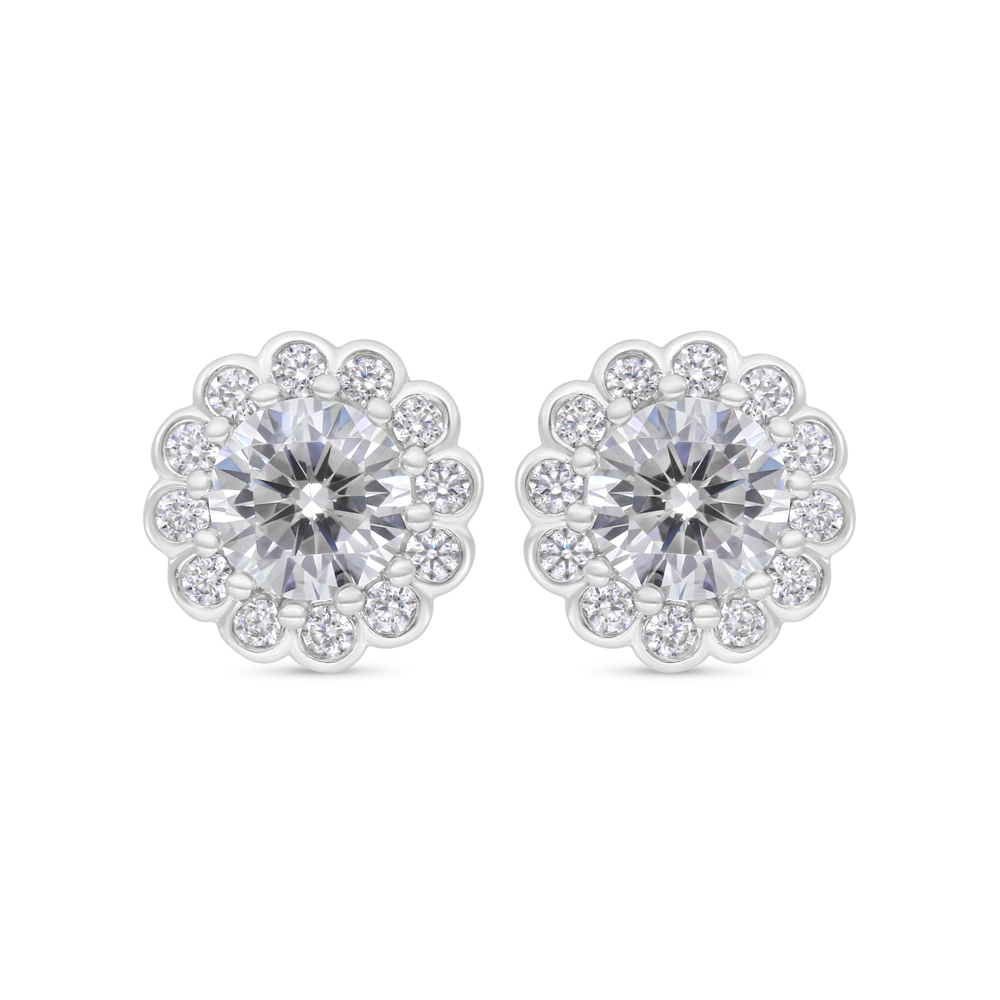 Sterling Silver 925 Earring Rhodium Plated Embedded With White Zircon