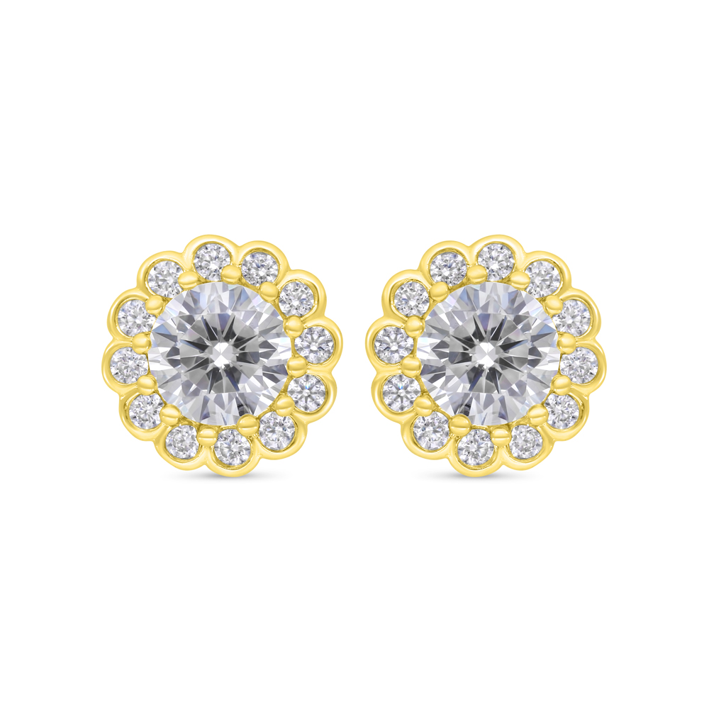 Sterling Silver 925 Earring Gold Plated Embedded With White Zircon